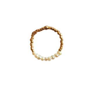Lovarth - Bague River - mini perles de culture - élastique perles doré