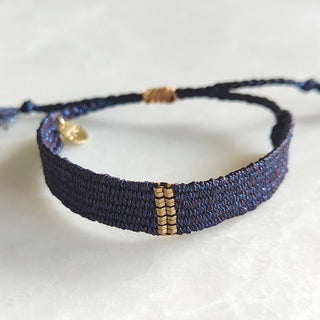 Lovarth - Bracelet tissé loom - textile bleu nuit
