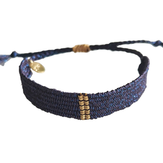 Lovarth - Bracelet tissé textile et perles - bleu nuit et hématite