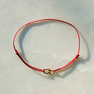 Lovarth - Bracelet mini coeurs - Doré et Cordon rouge